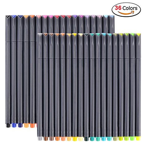 36 Fineliner Color Pen Set, Huhuhero Fine Line Drawing Pen, Porous Fine Point Markers Perfect for Coloring Book and Bullet Journal Art Projects