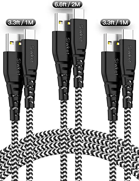 USB C Cable USB Type C Cable 3 Pack (2x3.3ft 6.6ft) Nylon Braided USB A to USB C Fast Charging Cord for Samsung Galaxy S10,S10 Plus,S10E,S9,S9 Plus,S8,S8 Plus,Note 10 8,9,Galaxy A70 A5 2017,A7,A8,A8 ,LG G8 G7 G6 G5 V20 V30 G7 Thin Q,Google Pixel 2 2XL,HTC 10 (Black Gery)