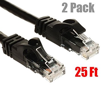 iMBAPrice (2 PACK) 25 Ft Cat6 Ethernet Network Patch Cable RJ45 Black