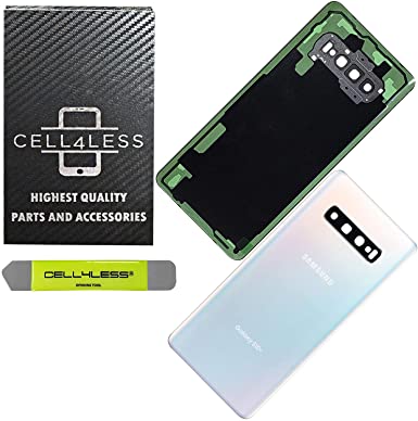 CELL4LESS Back Glass Replacement for The Galaxy S10  Plus Model SM-G975 Including Camera Frame, Lens, Removal Tool (Prism White)