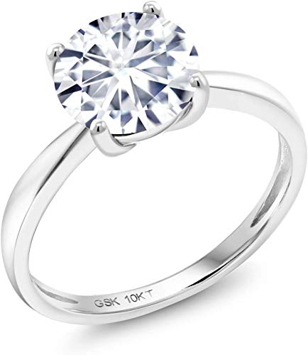 10K White Gold Engagement Solitaire Ring Forever One (GHI) Round 1.90ct (DEW) Created Moissanite by Charles & Colvard