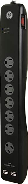 GE 14094 Advanced Surge Protector, 7-Outlet, 2 USB Ports, 4-Ft Cord, Black