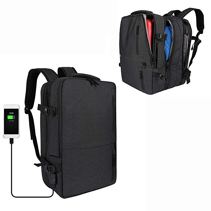 Travel Laptop Backpack,Beibeiqiqi 30L Flight Approved Carry on Bag,Anti Theft Expandable Business Briefcase for 15.6" Laptop Men Women, Waterproof Durable Daypack with USB Charging Port(Black)