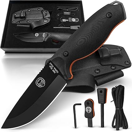 Bushcraft Survival Knife | Full Tang Fixed Blade Outdoor Camping Hunting Knife In Sheath Gift For Him | 1095 High Carbon Steel Knife Fire Starter Scraper & Paracord | Bushcraft Survival Knife Gift