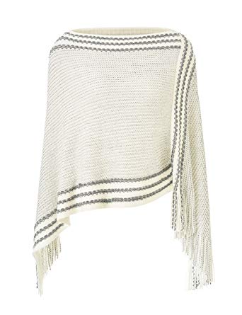 Ferand Women's Casual Striped Knit Poncho Sweater with Fringes