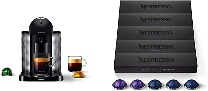 Breville Nespresso Vertuo Coffee and Espresso Machine, Matte Black & Capsules VertuoLine, Espresso Variety Pack, Medium and Dark Roast Espresso Coffee, 50 Count Coffee Pods, Brews 1.35 Ounce