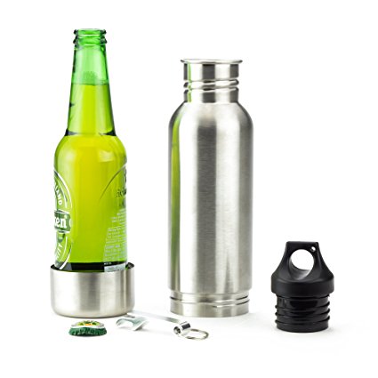 Bottle Haven Stainless Steel Beer Koozie Insulator, Conceals Most 12-Ounce Glass Bottles to Keep Beer or Carbonated Drinks Cold, Fresh and Out of Sight, Includes Free Metal Bottle Opener