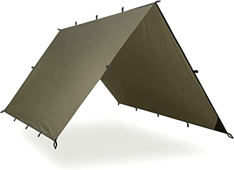 Aqua Quest Safari Tarp - 100% Waterproof Lightweight SilNylon Bushcraft Camping Shelter - 3x2, 3x3, 4x3, 6x4 Olive Drab or Camo