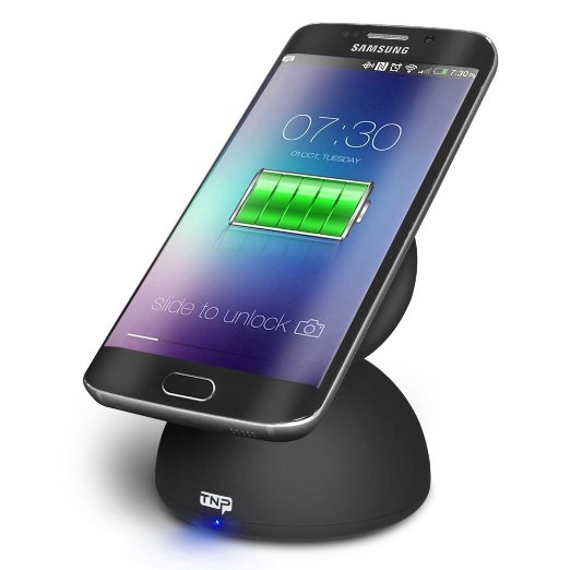 TNP Wireless Charger Charging Pad Stand Station Dock - 3 Coil Power Supply Design Supports Fast Charge Mode for Samsung Galaxy S7 S6 Edge, Note 6 5, Nexus 7 6 5 & Other Qi-Enabled Device