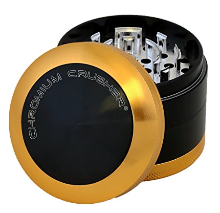 Chromium Crusher 2.5 Inch 4 Piece New Bladed Teeth Tobacco Spice Herb Grinder -Gold