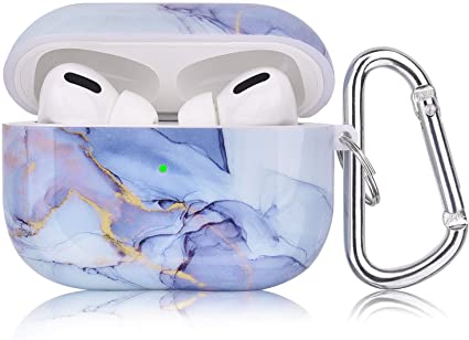 V-MORO AirPods Pro Case Compatible with Apple AirPods Pro 2019 Hard Airpod Pro Case Covers Portable & Shockproof with Keychain Women Girls Men (Blue Marble)
