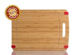 Heavy-Duty Thick 16 X 12 Non Slip Bamboo wood Cutting Board-Eco-Friendly Chopping Board Featuring Juice Groove Convenient Handle and red Non-Slip Silicone Corner Tabs
