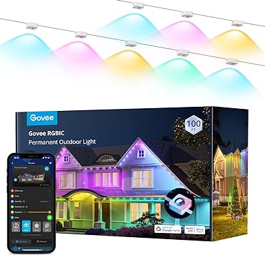 Govee Permanent Outdoor Lights 30M, Smart RGBIC Outdoor Lights with 72 Scene Modes, Work with Alexa, Google Assistant, 72 LED Eaves Lights IP67 Waterproof for Party, Christmas Decoration