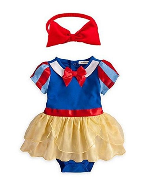StylesILove Snow White Inspired Photo Prop Baby Girl Dress Costume and Headband 2-pc