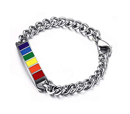 VNOX Jewelry 10MM Stainless Steel Rainbow Rubber Gay & Lesbian Pride Bracelet,8"