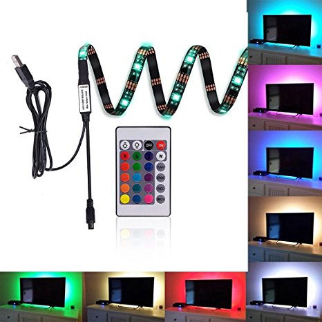 35.4" LED Strips Bias Lighting TV Backlight RGB Lights with Remote Control for HDTV, Flat Screen TV Accessories and Desktop PC, Multi Color