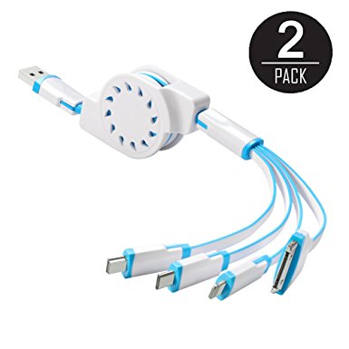 USB Cable, IVVO Retractable (2 Pack) 4 in 1 Multiple Universal USB Charging Cable with 8 Pin Lighting / 30 Pin / Micro USB / Mini USB Ports for iPhone 6/6 plus,iPad,Galaxy S4, S5,Nexus 5, and More