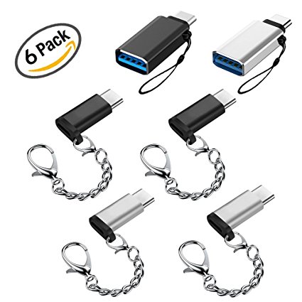 6 USB Type C Adapter, Viaky 4 Pack Usb Type C To Micro Usb Adapter and 2 Pack USB Type C to Usb Data Syncing and Charging Converter Convert Connector with Keychain for Samsung Galaxy S9 S8 Plus Note 8