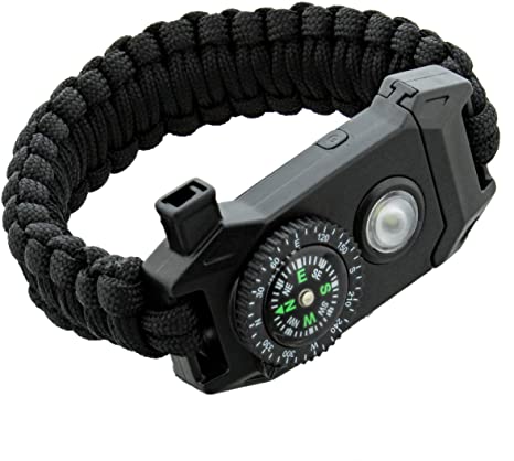 SDS Survival Paracord Bracelet 7-in-1 Tactical Bracelet - Emergency Whistle, Compass, Light, and Fire Starter