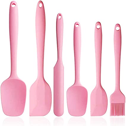 Food Grade Silicone Spatula Set 6 Pieces 446°F Heat Resistant Non-Stick Rubber Spatula with Stainless Steel Core Kitchen Utensils Set for Cooking, Baking and Mixing (Pink)