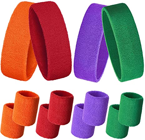 Sweatbands Set, Includes Sports Headband and Wristbands Sweatbands Colorful Cotton Sweatband Set for Men and Women