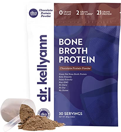 Keto Bone Broth Protein Powder Chocolate - Protein 21g, 2g Net Carbs - Grass Fed Hydrolyzed Collagen - Sugar Free, Gluten Free, Dairy Free, Soy Free, Paleo, Keto Collagen Protein Shakes (30 Servings)