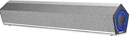 Sanyun SW010 Computer Speakers, Bluetooth 5.0, USB Connection for Power and Audio Mini Sound Bar, Built-in 16-bit DAC for PC/Laptop/Tablet/Desktop/Smartphone, Silver