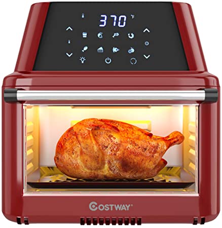 COSTWAY 8-in-1 Air Fryer Oven, Multifunctional Programmable 19QT Cooking Oven with 10 Accessories, Rotisserie, 8 Pre-set Recipe, LED Digital Touchscreen, Viewing Window, 1800W (Red)