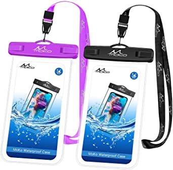 MoKo Waterproof Phone Pouch [2 Pack], Underwater Clear Phone Case Dry Bag with Lanyard Compatible with iPhone 11/11 Pro Max, X/Xs/Xr/Xs Max, 8/7/6 Plus, Galaxy S10/S9/S8 Plus, S10e, S20, Note 10/9/8