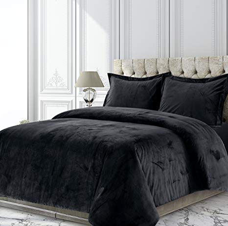 Tribeca Living VENICEDUVETTWBL Venice Velvet Oversized Solid Duvet Set, Twin, Black