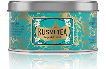Kusmi Tea Imperial Label Green Tea - Ginger Cardamom, Orange Peel, Cinnamon Bark, Aniseed, and Licorice Root Infusion Remedial and Soothing Perfect for Tea Lovers (4.4oz Tin 50 Servings)