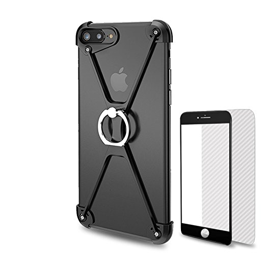 iPhone 7/8 Plus Case, Apple iPhone 7 Plus/8 Plus Case [2 Extra Protectors] Metal Bumper Cover Case for iPhone 7 Plus /iPhone 8 Plus [Ring Holder Kickstand] OATSBASF (iPhone 7/8 Plus-Black)
