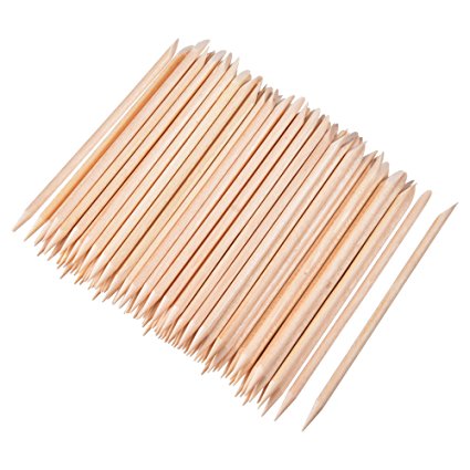 Hicarer 100 Pieces Orange Wood Sticks Nail Art Cuticle Stick for Pusher Remover Manicure Pedicure, 4.3 Inches