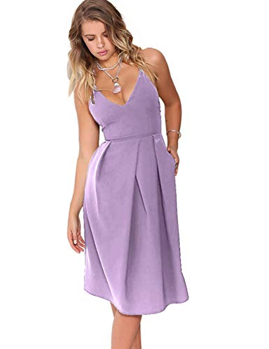 Eliacher Women's Deep V Neck Adjustable Spaghetti Straps Summer Dress Sleeveless Sexy Backless Party Dresses with Pocket