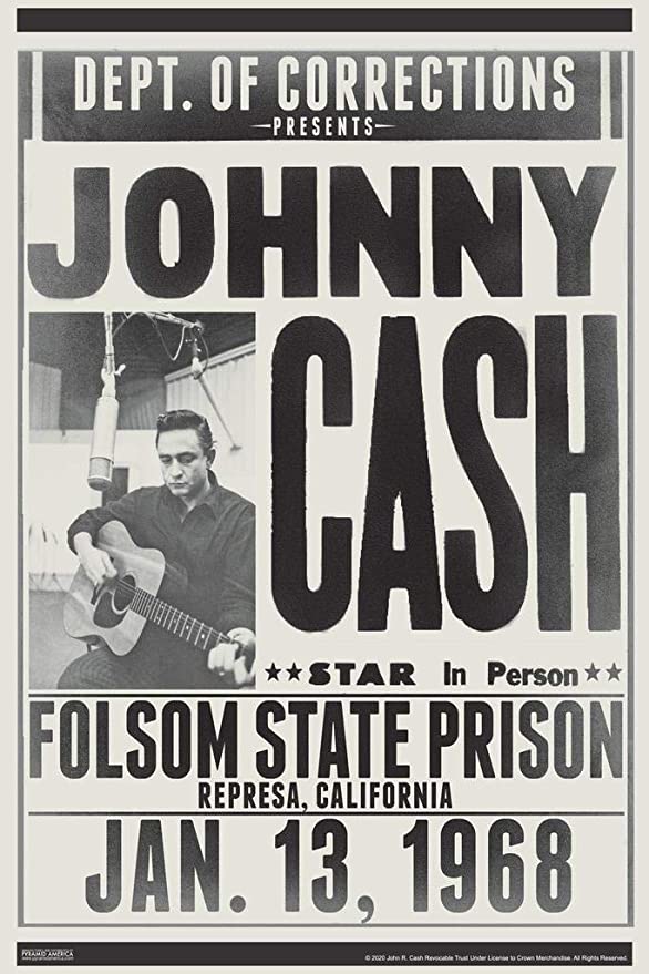 Johnny Cash Folsom State Prison Concert 1968 Classic Retro Vintage Country Music Cool Wall Decor Art Print Poster 24x36