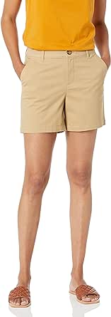 Amazon Essentials Women's Mid-Rise Slim 5 Inch Inseam Khaki Short (Available in Straight and Curvy Fits)