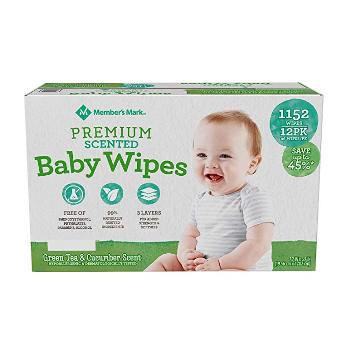 Member's Mark One Box Green Tea & Cucumber Scented Premium Baby Wipes 12-Pack (1152 Total of Wipes)