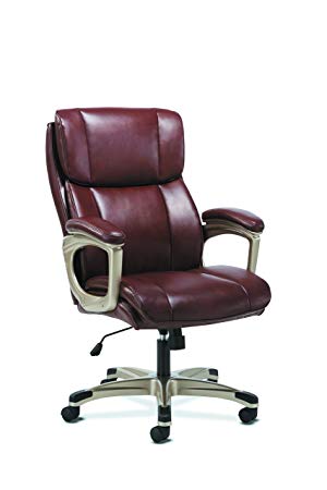 HON Sadie Executive Computer Chair- Fixed Arms for Office Desk, Brown Leather (HVST316)