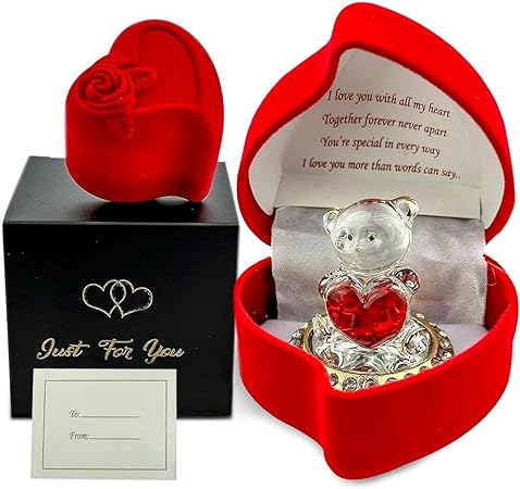 SAFRI Teddy Bear Girlfriend Boyfriend Husband Wife Fiancee Fiance Gift Christmas Valentines day Gift Boxed Glass Ornament