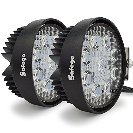 Safego 12V 24V 27W LED Work Lights Lamp for Truck OffRoad 4X4 ATV Tractor 60 Degree Flood Beam 27WR-FL Pack of 2