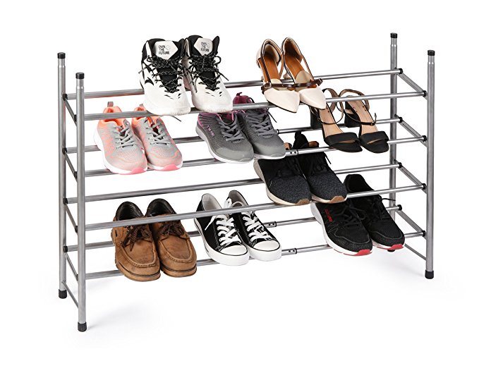 WILSHINE 4 Tier Shoe Rack Organizer, Expandable and Stackable, for Closet/Entryway, 20 Pair, Metal and Silver