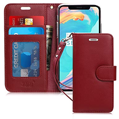 FYY Case for iPhone Xs (5.8") 2018/iPhone X/10 2017, [RFID Blocking] Genuine Leather Wallet Case [Kickstand Feature] with ID Credit Card Protector for iPhone Xs (5.8") 2018/iPhone X/10 2017 Wine Red