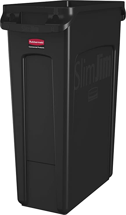 Rubbermaid FG354060BLA Commercial Slim Jim Receptacle with Venting Channels, Rectangular, Plastic, 23 Gallons, Black (354060BK)