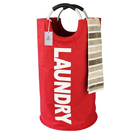Thicken Laundry Bag with Alloy Handles for College, Camping and Home, Heavy Duty and Durable Canvas Utility, Shopping or Travel Bag, Collapsible and Self Standing as Laundry Basket (Red)
