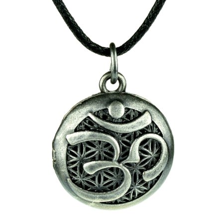 Aum Om Pewter Aroma Aromatherapy Essential oil Diffuser Necklace locket Pendant Jewelry