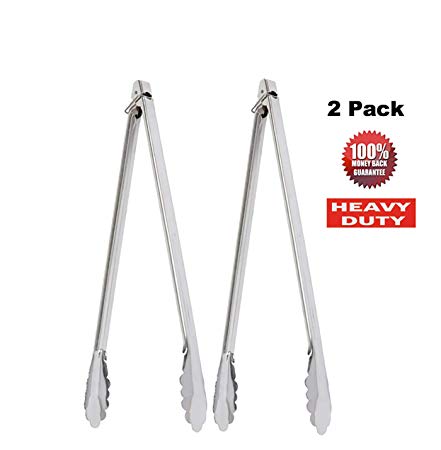 ChefNeno Kitchen Stainless-steel Heavy Duty Utility Tongs 16-inch (2 Pack)