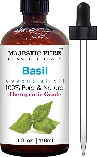 Majestic Pure Basil Oil, Therapeutic Grade, Pure and Natural Basil Essential Oil, 4 fl. oz.