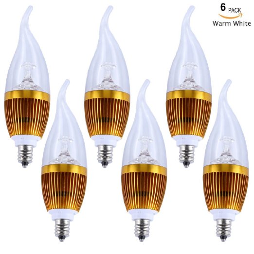 LEDMO LED Candle Bulbs, E12 3W, 25W Equivalent, Warm White 3000K, 270lm, CRI80, Non-dimmable, LED Candelabra Bulbs, 6 Pack, Gold, (Flamp Tip)