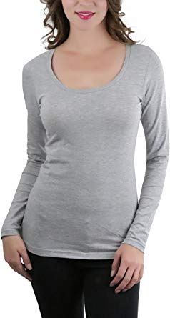 ToBeInStyle Women's Long Sleeve Wide Scoop Neck Tee