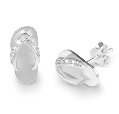 925 Sterling Silver Cubic Zirconia CZ Small Flip-Flop Sandal 15 mm Post Stud Earrings